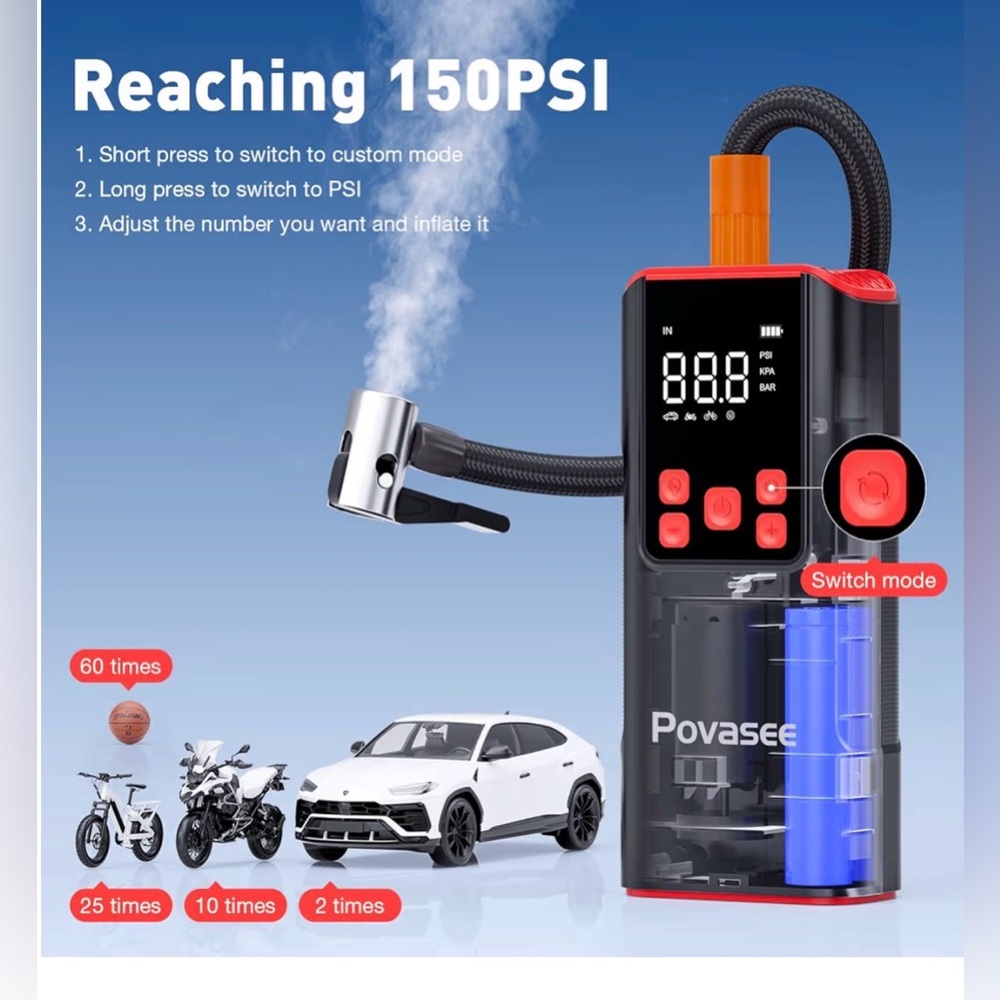Portable Rechargeable Electric Digital Display Fast Inflate Air Compressor Pump